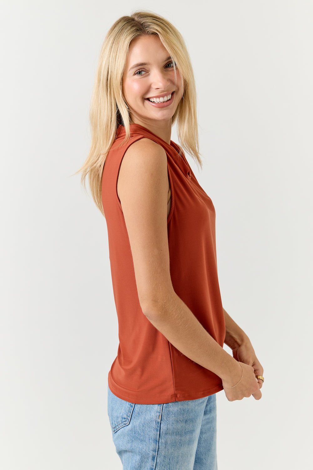 Image of West K Maris Cowl Neck Sleeveless Blouse Rust