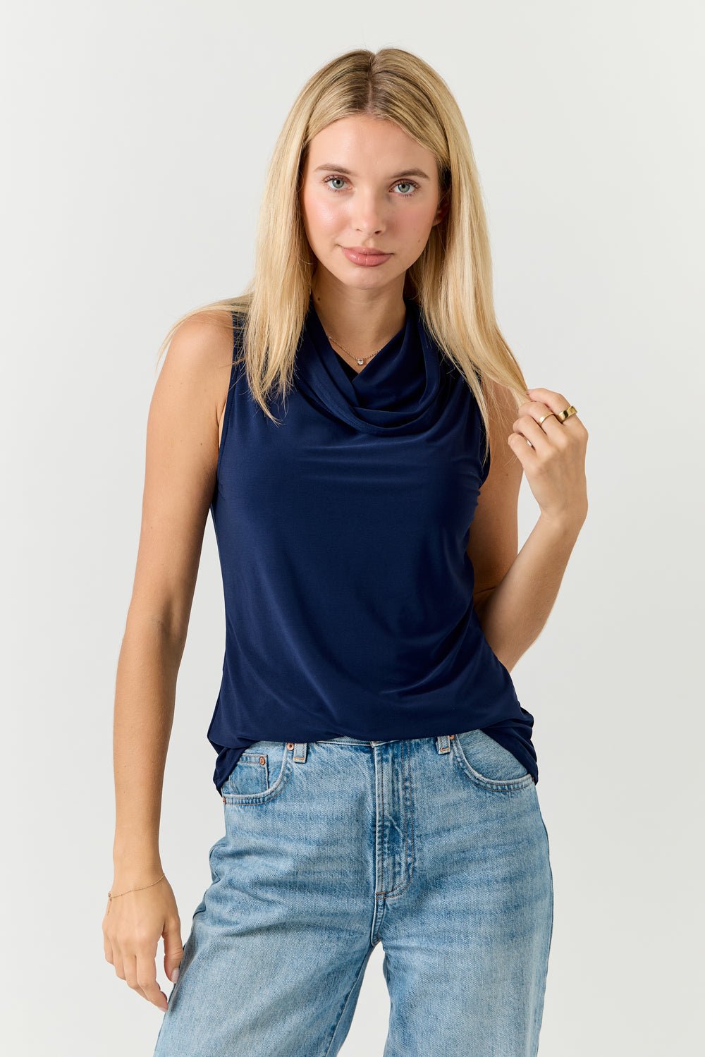 Image of West K Maris Cowl Neck Sleeveless Blouse White Diamonds