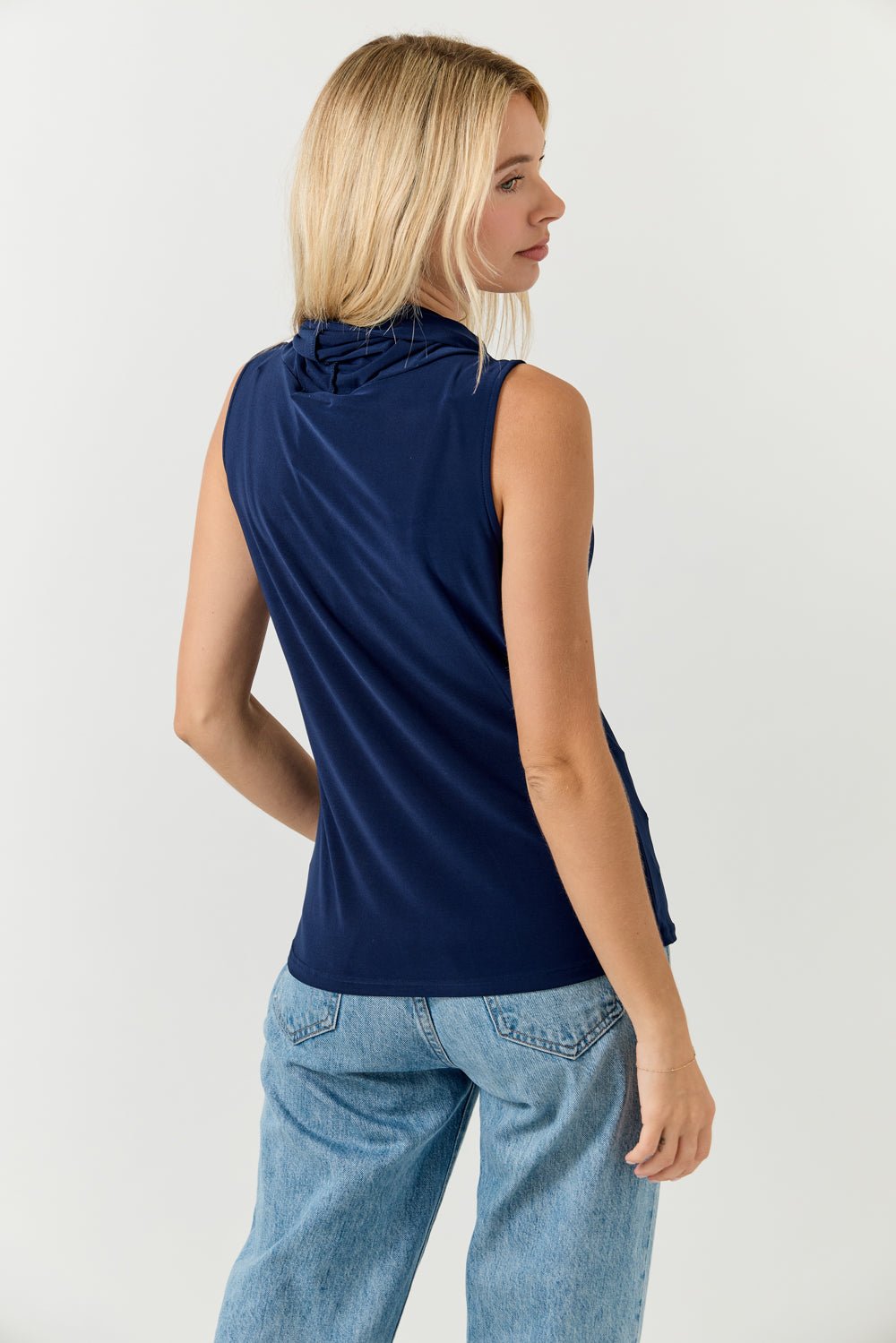 Image of West K Maris Cowl Neck Sleeveless Blouse White Diamonds