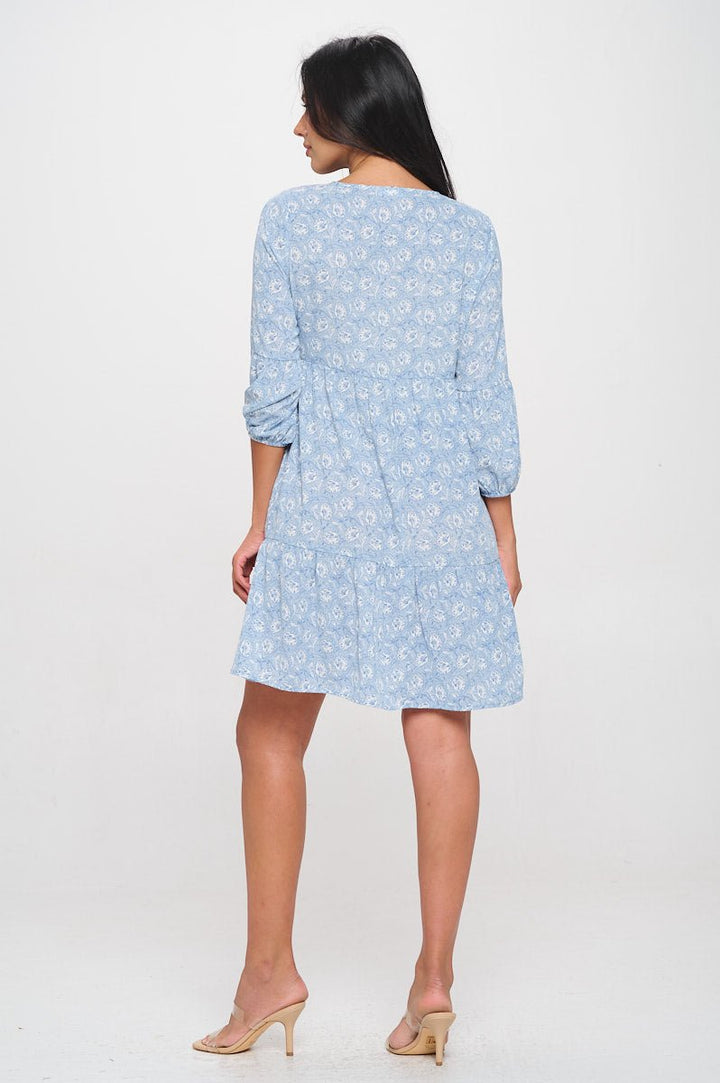 Image of West K Millie V - Neck Short Swing Dress Baby Blue Floral