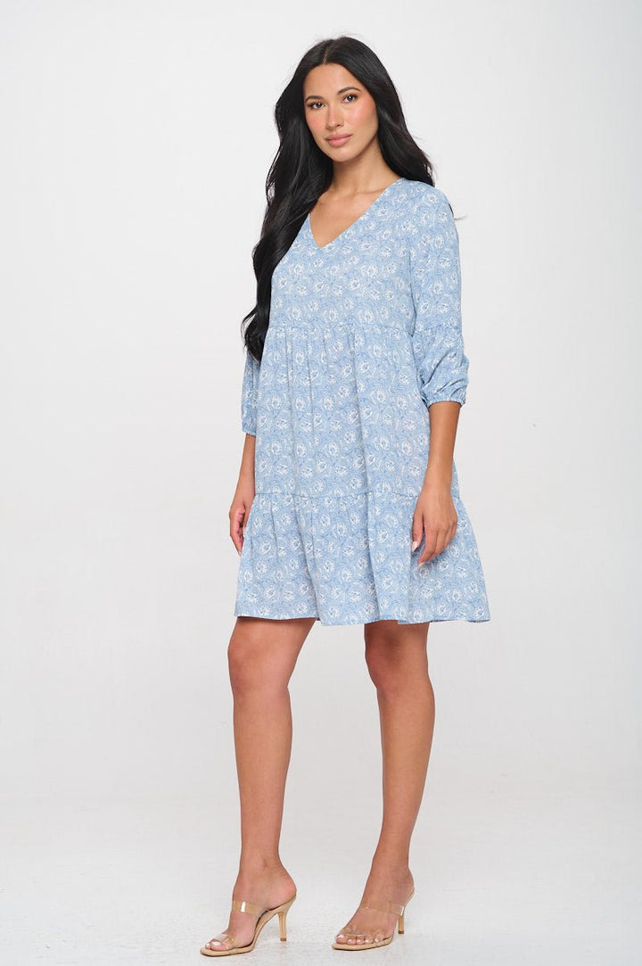 Image of West K Millie V - Neck Short Swing Dress Baby Blue Floral