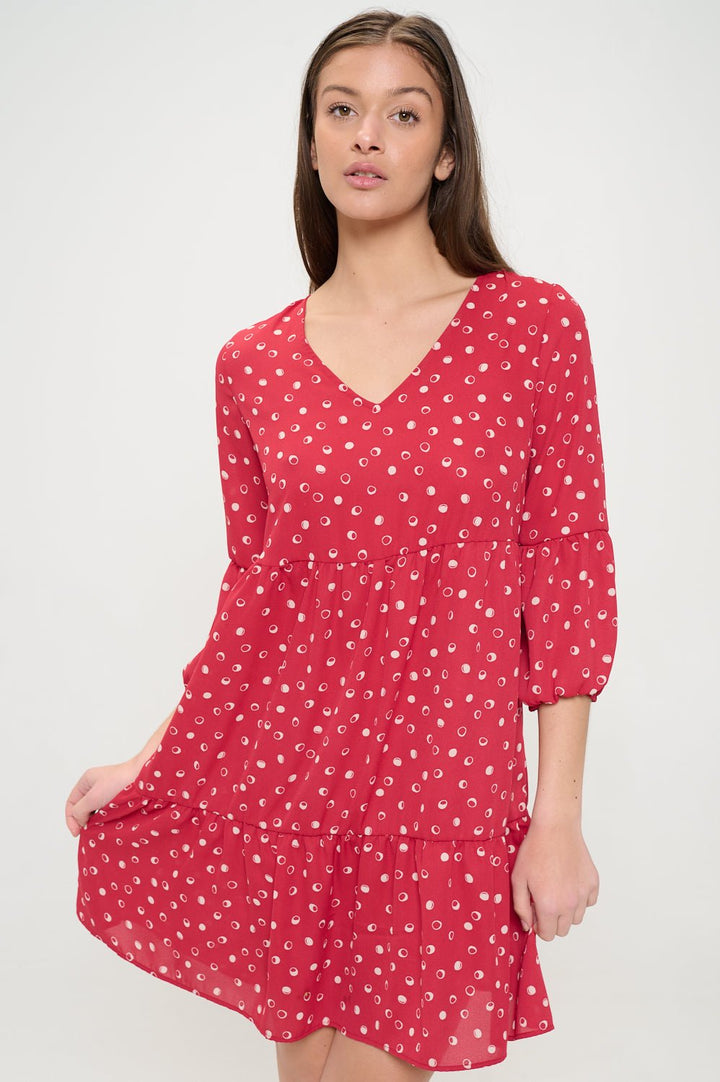 Image of West K Millie V - Neck Short Swing Dress Cherry Dot