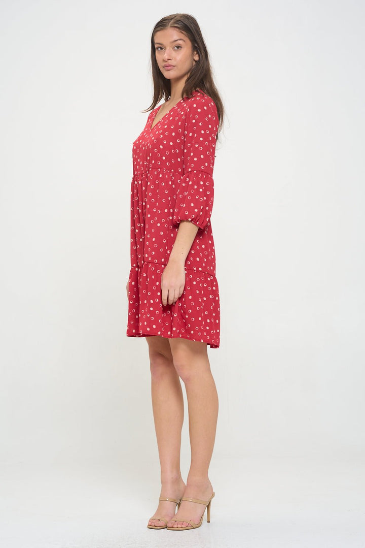 Image of West K Millie V - Neck Short Swing Dress Cherry Dot