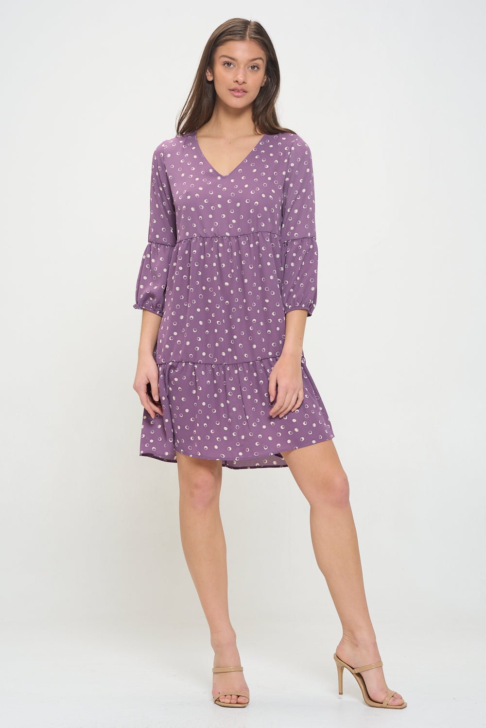 Image of West K Millie V - Neck Short Swing Dress Lavender Dot