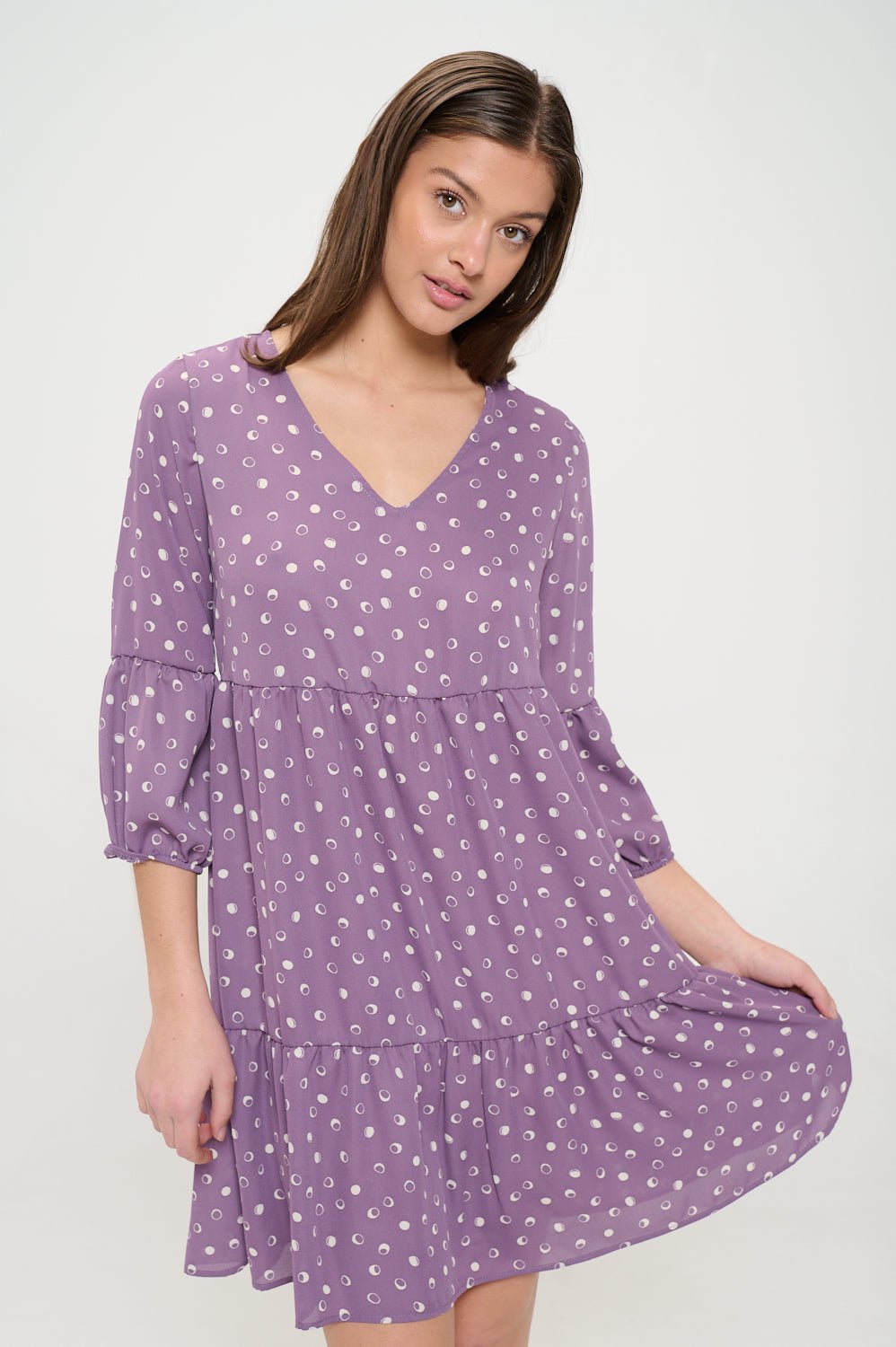 Image of West K Millie V - Neck Short Swing Dress Lavender Dot