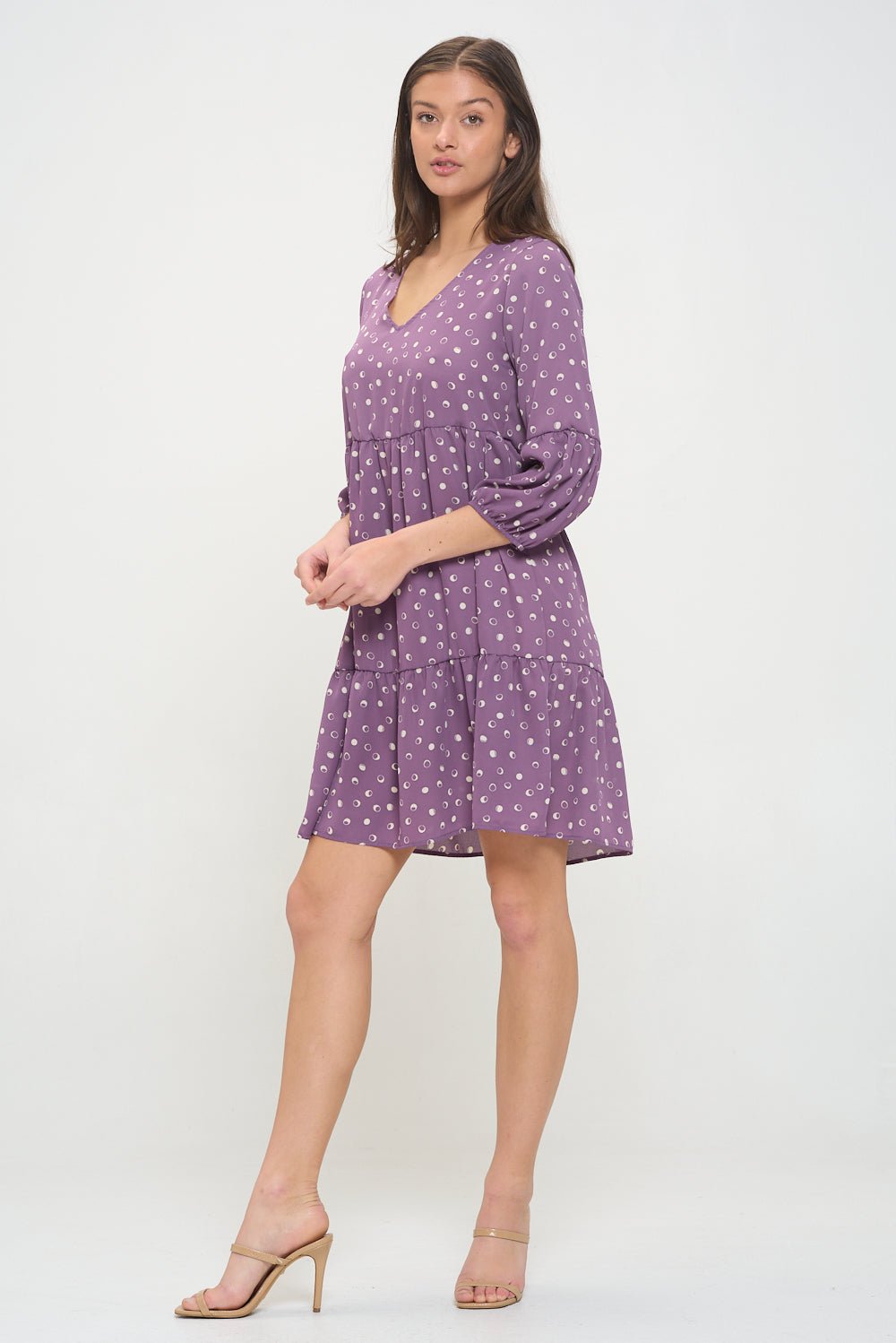 Image of West K Millie V - Neck Short Swing Dress Lavender Dot