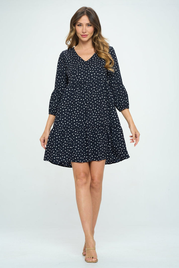 Image of West K Millie V - Neck Short Swing Dress Navy Dot