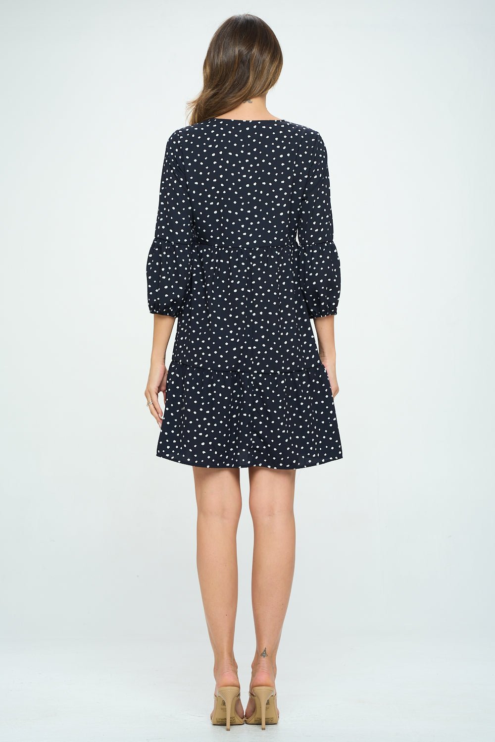 Image of West K Millie V - Neck Short Swing Dress Navy Dot