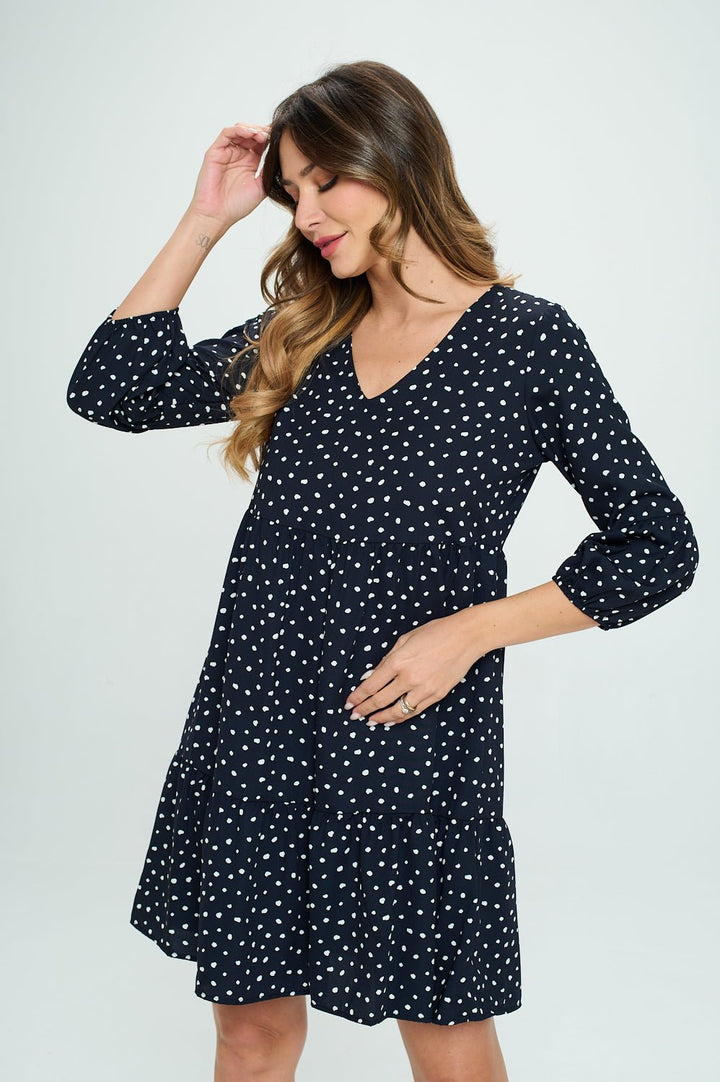 Image of West K Millie V - Neck Short Swing Dress Navy Dot