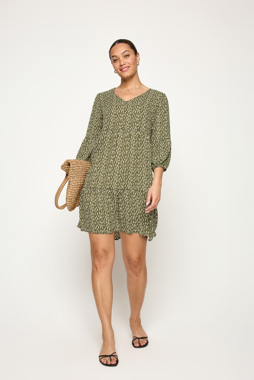 Image of West K Millie V - Neck Short Swing Dress Sage Print