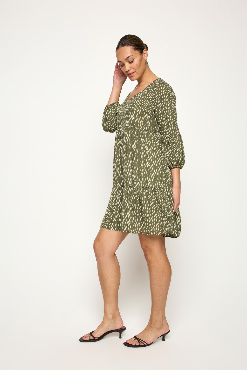 Image of West K Millie V - Neck Short Swing Dress Sage Print