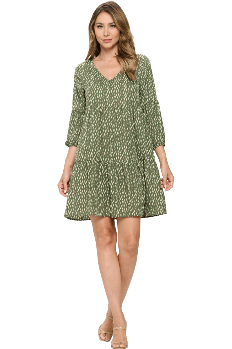 Image of West K Millie V - Neck Short Swing Dress Sage Print