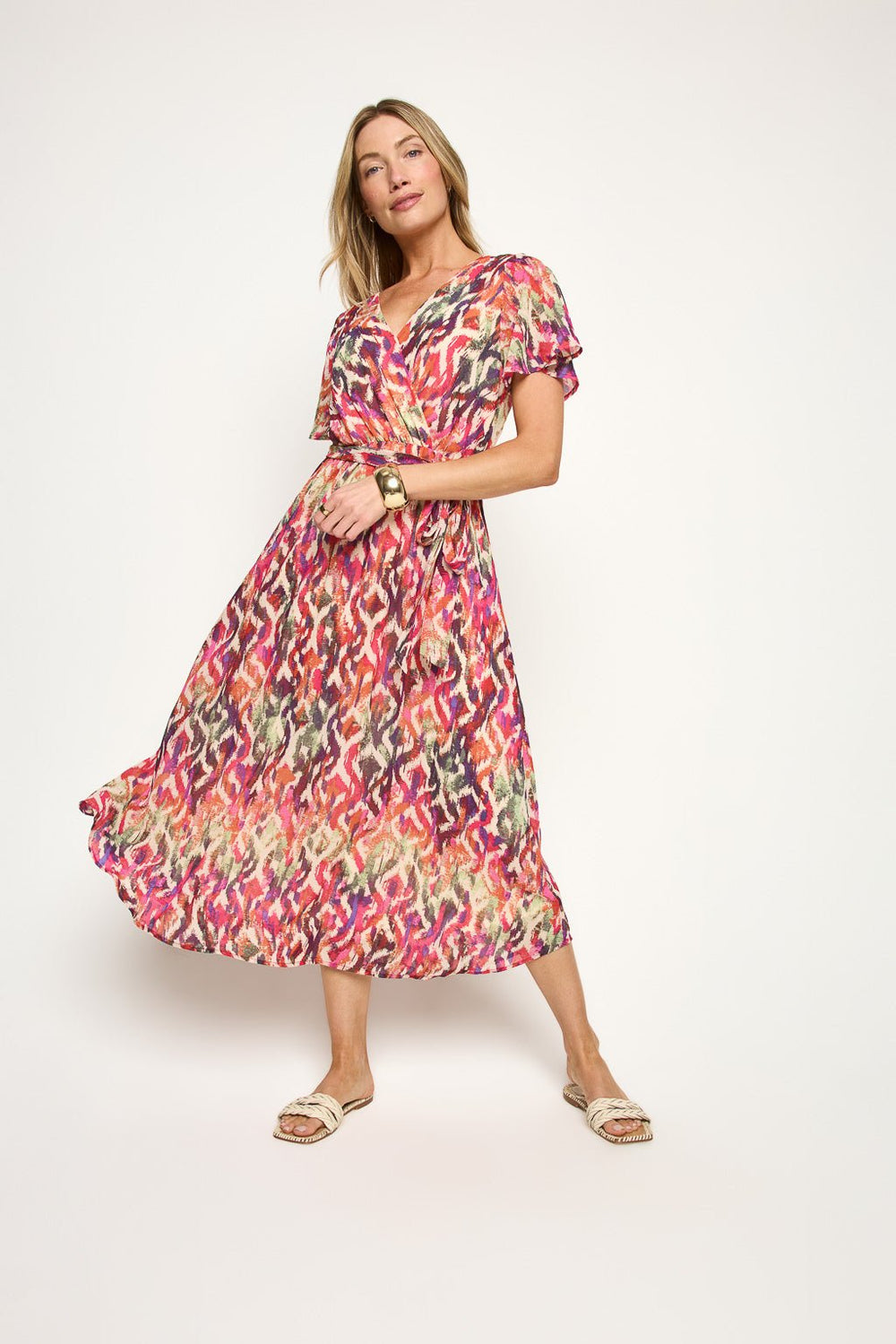 Image of West K Mira Flutter Sleeve Surplice Midi Dress Mauve Floral