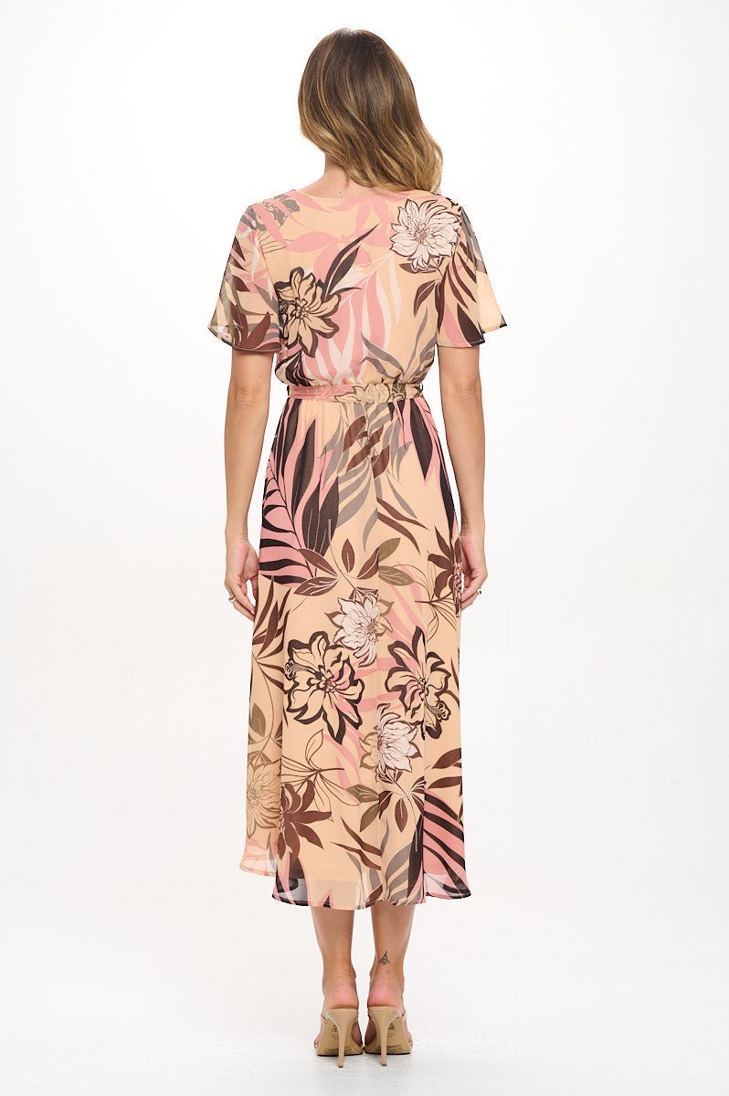 Image of West K Mira Flutter Sleeve Surplice Neck Georgette Midi Dress Mauve Floral