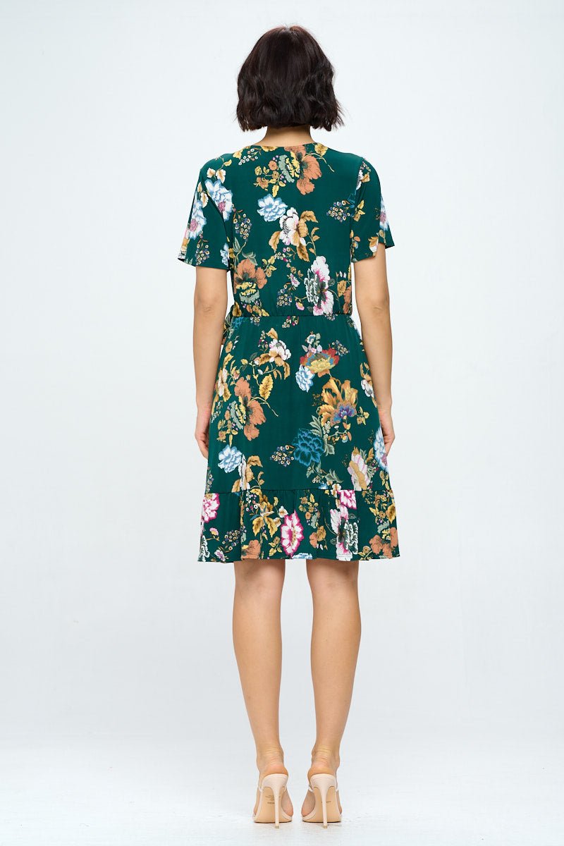 Image of West K Monica Short Sleeve Faux - Wrap Dress Dark Green Floral