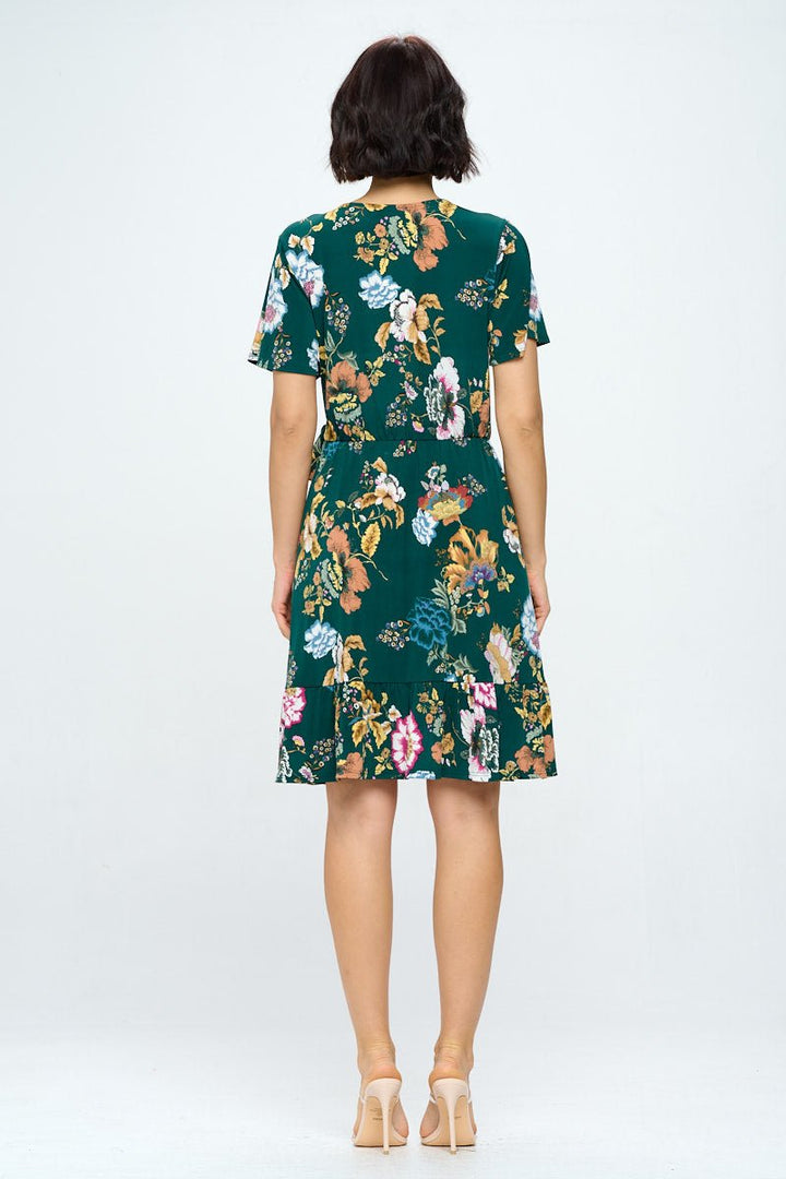 Image of West K Monica Short Sleeve Faux - Wrap Dress Dark Green Floral