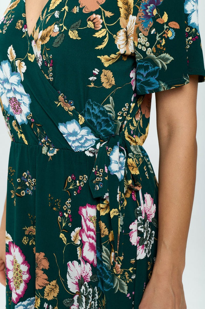 Image of West K Monica Short Sleeve Faux - Wrap Dress Dark Green Floral