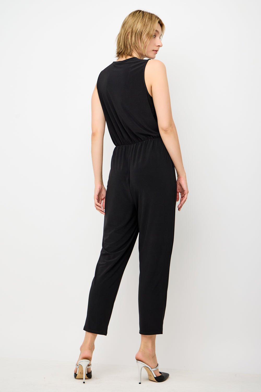 Image of West K Naima Sleeveless V - Neck Elastic Waist Jumpsuit Black