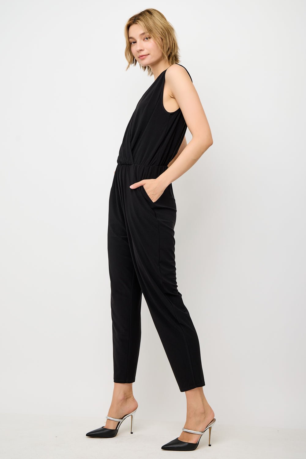 Image of West K Naima Sleeveless V - Neck Elastic Waist Jumpsuit Black