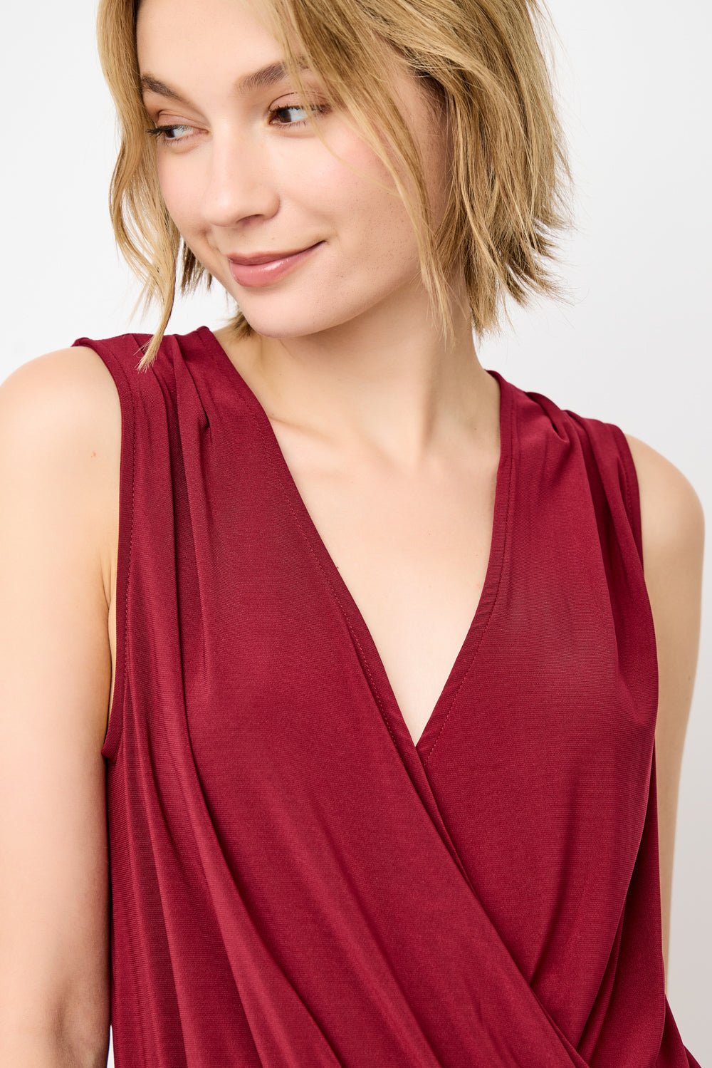 Image of West K Naima Sleeveless V - Neck Elastic Waist Jumpsuit Burgundy
