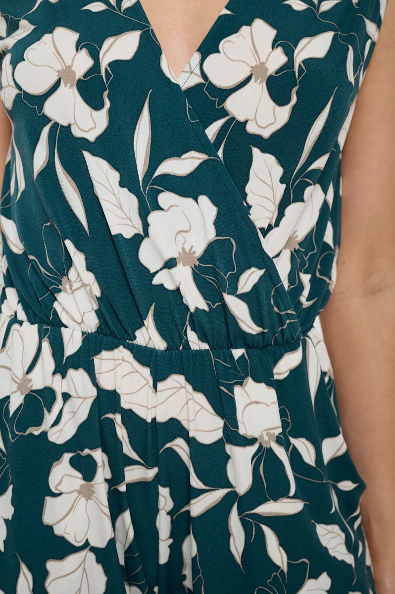 Image of West K Naima Sleeveless V - Neck Elastic Waist Jumpsuit Emerald White Floral
