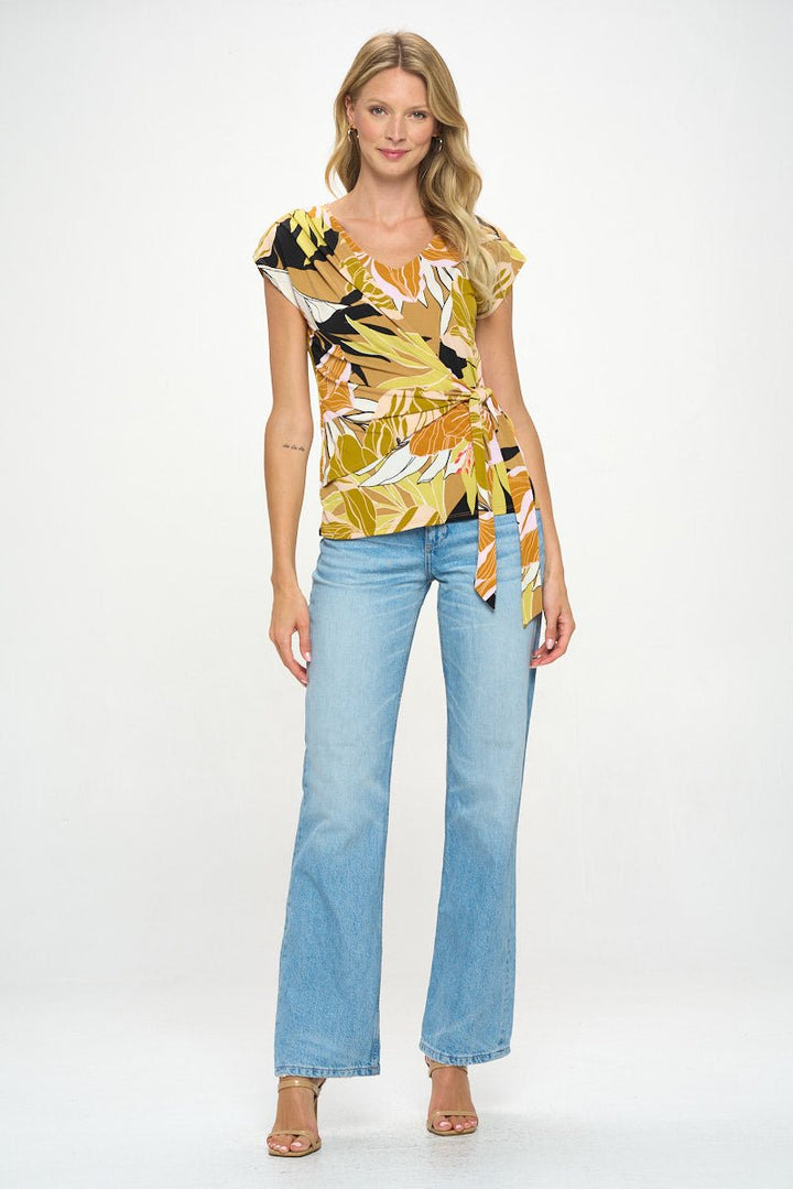 Image of West K Naomi Knit Wrap Top Camel Black Floral