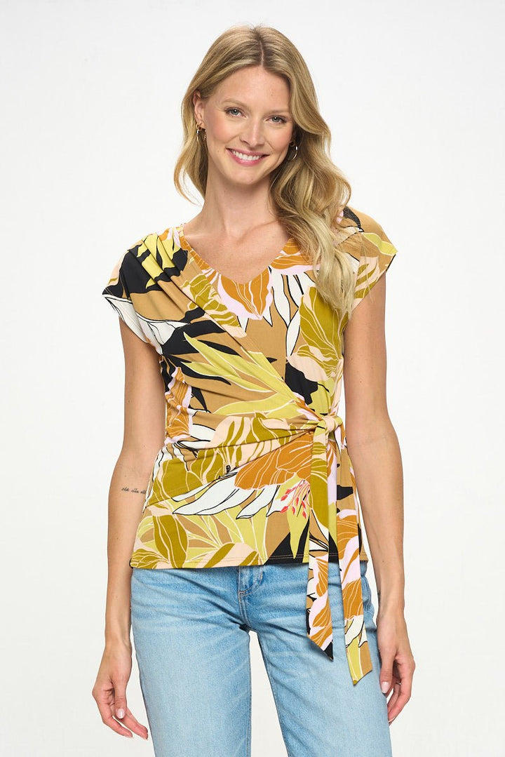 Image of West K Naomi Knit Wrap Top Camel Black Floral