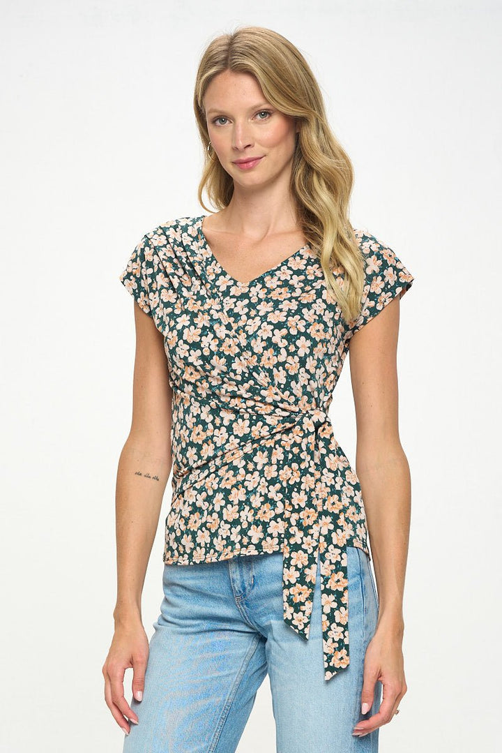 Image of West K Naomi Knit Wrap Top Green Daisy