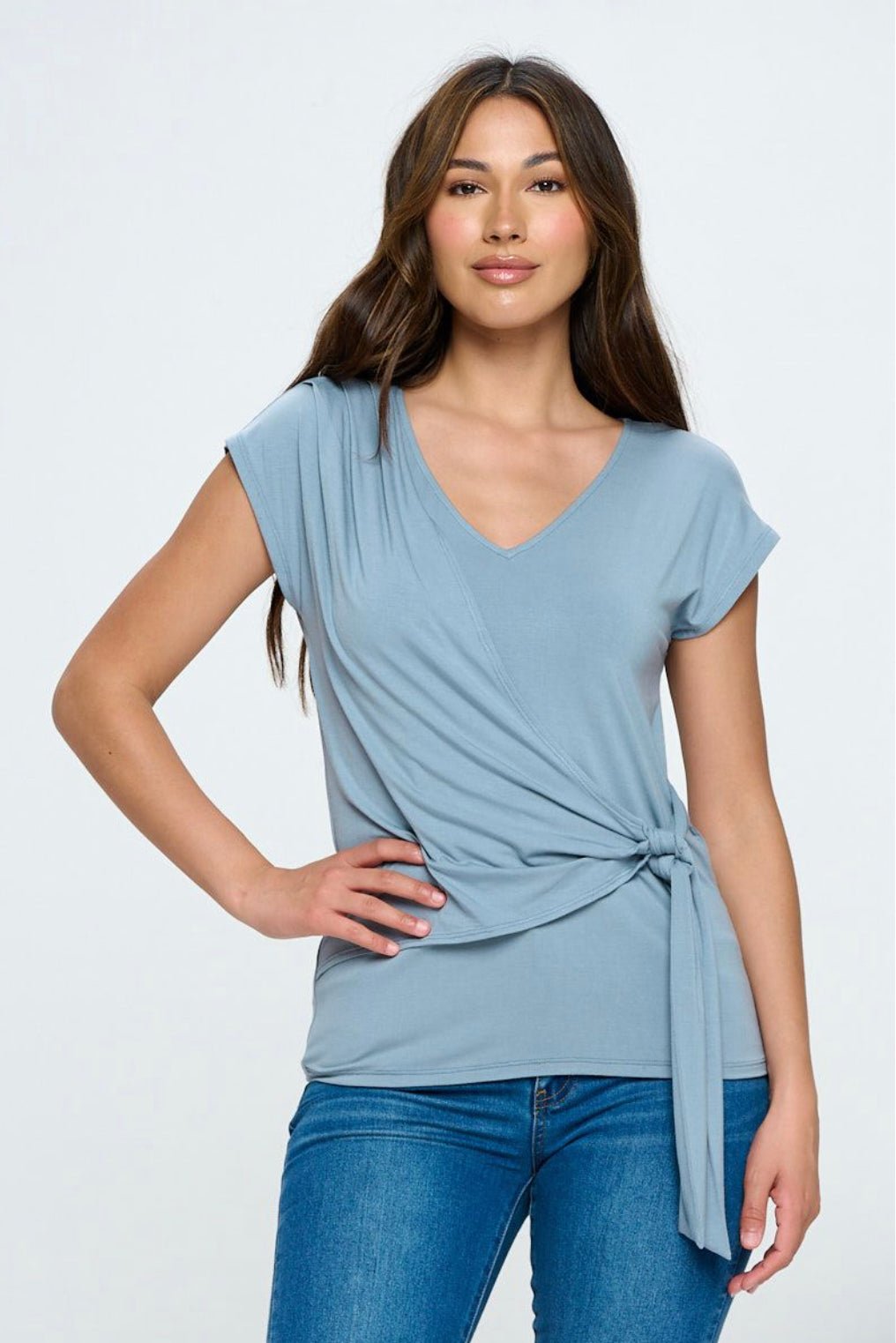 Image of West K Naomi Knit Wrap Top Grey Blue