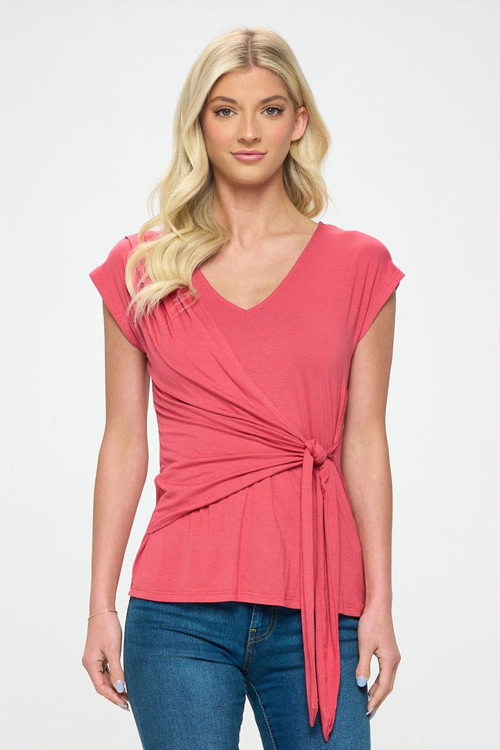 Image of West K Naomi Knit Wrap Top Red Coral