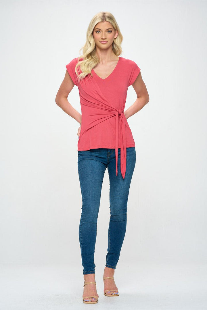 Image of West K Naomi Knit Wrap Top Red Coral