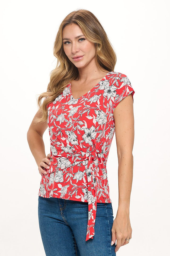 Image of West K Naomi Knit Wrap Top Red Floral