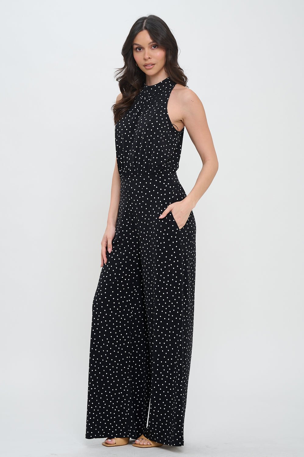 Image of West K Nina Halter Neck Jumpsuit Black White Dots