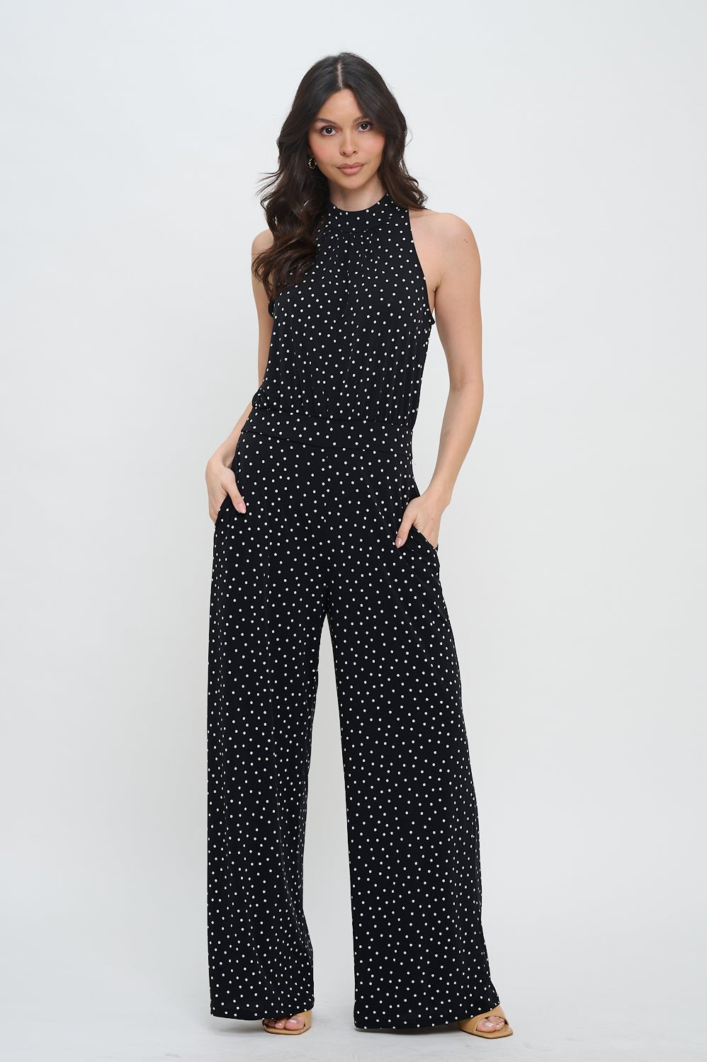 Image of West K Nina Halter Neck Jumpsuit Black White Dots