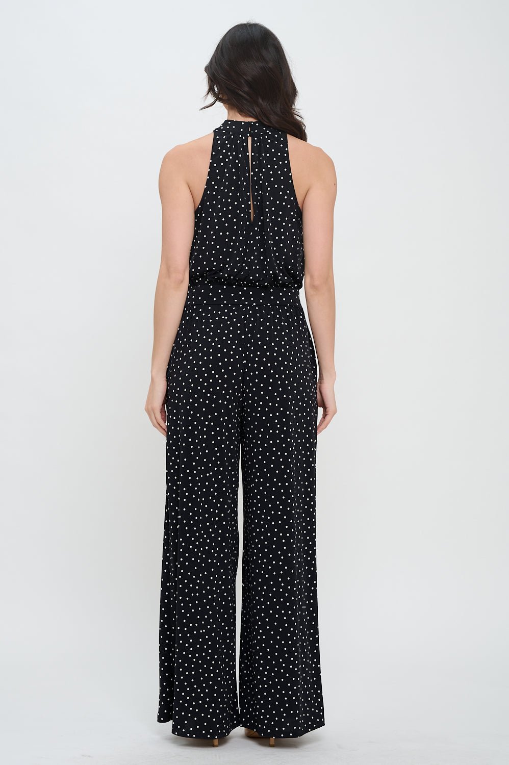 Image of West K Nina Halter Neck Jumpsuit Black White Dots