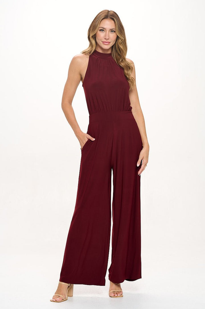 Image of West K Nina Halter Neck Jumpsuit Burgundy