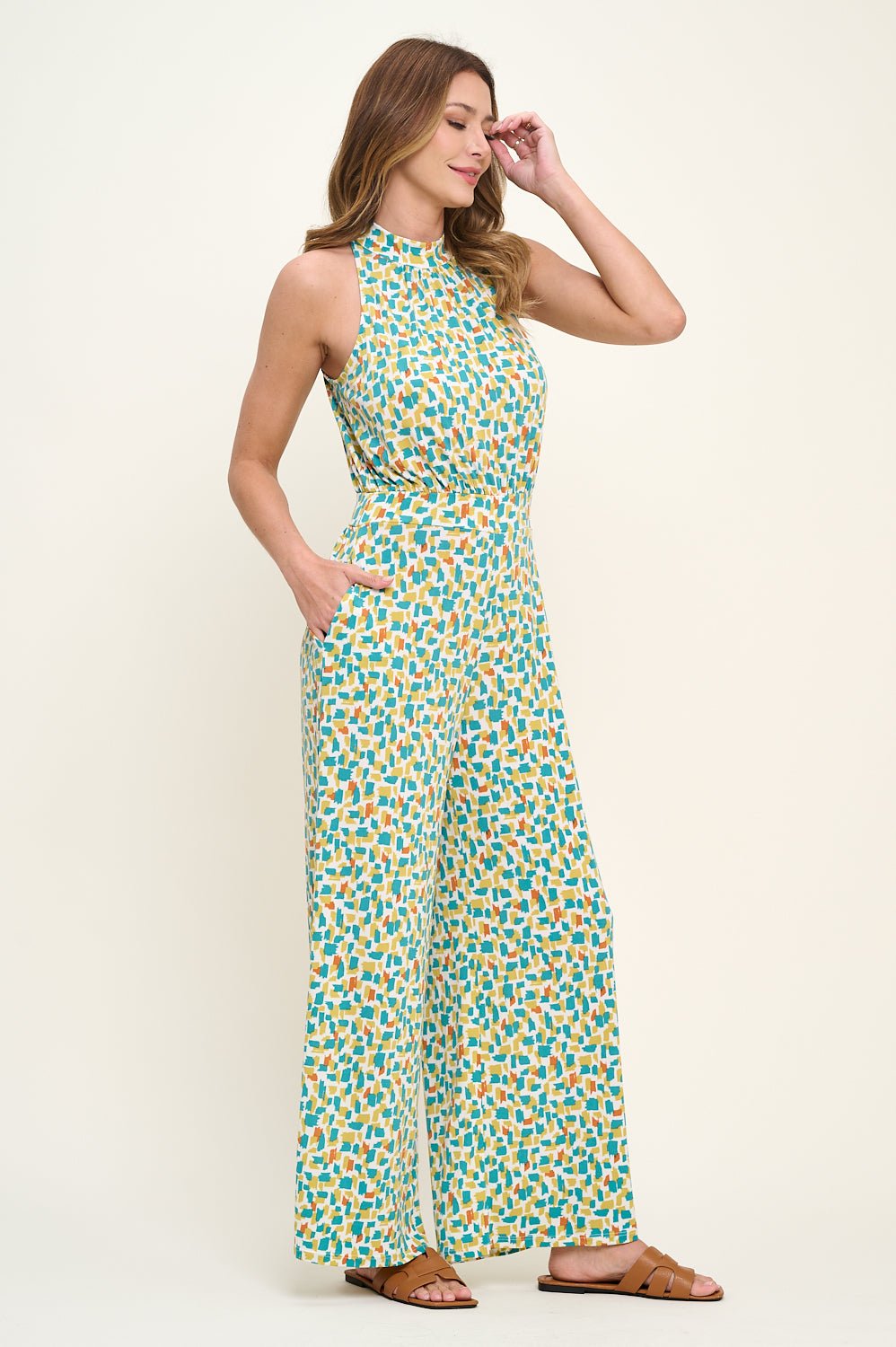 Image of West K Nina Halter Neck Jumpsuit Emerald Print