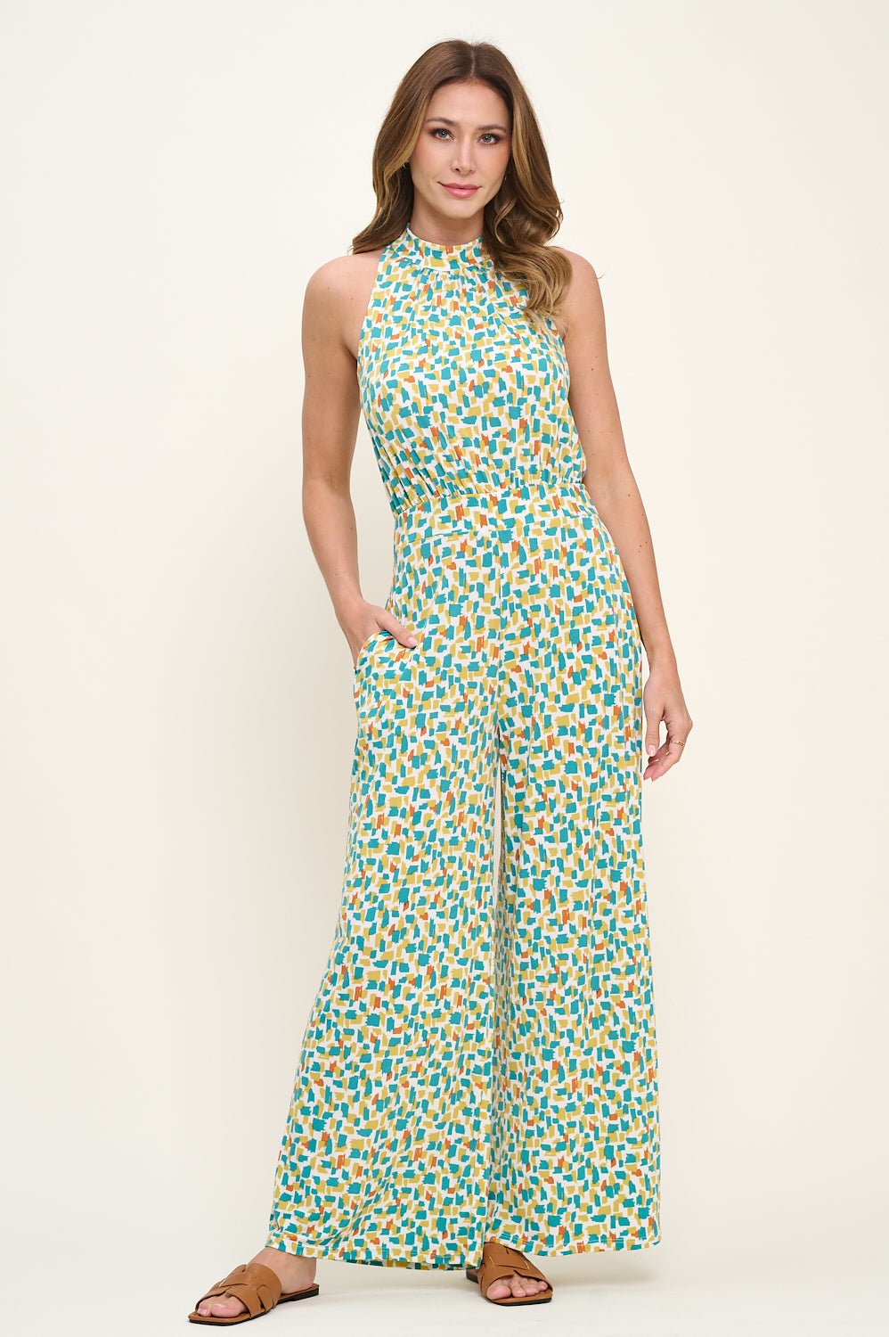 Image of West K Nina Halter Neck Jumpsuit Emerald Print