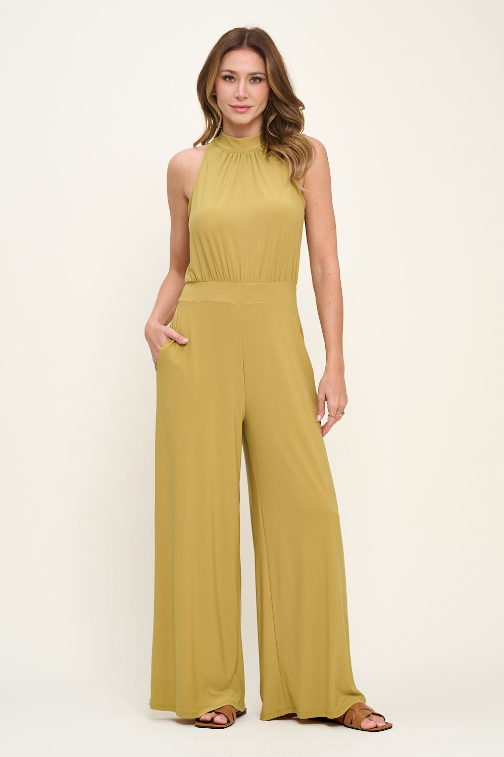 Image of West K Nina Halter Neck Jumpsuit Green Citron