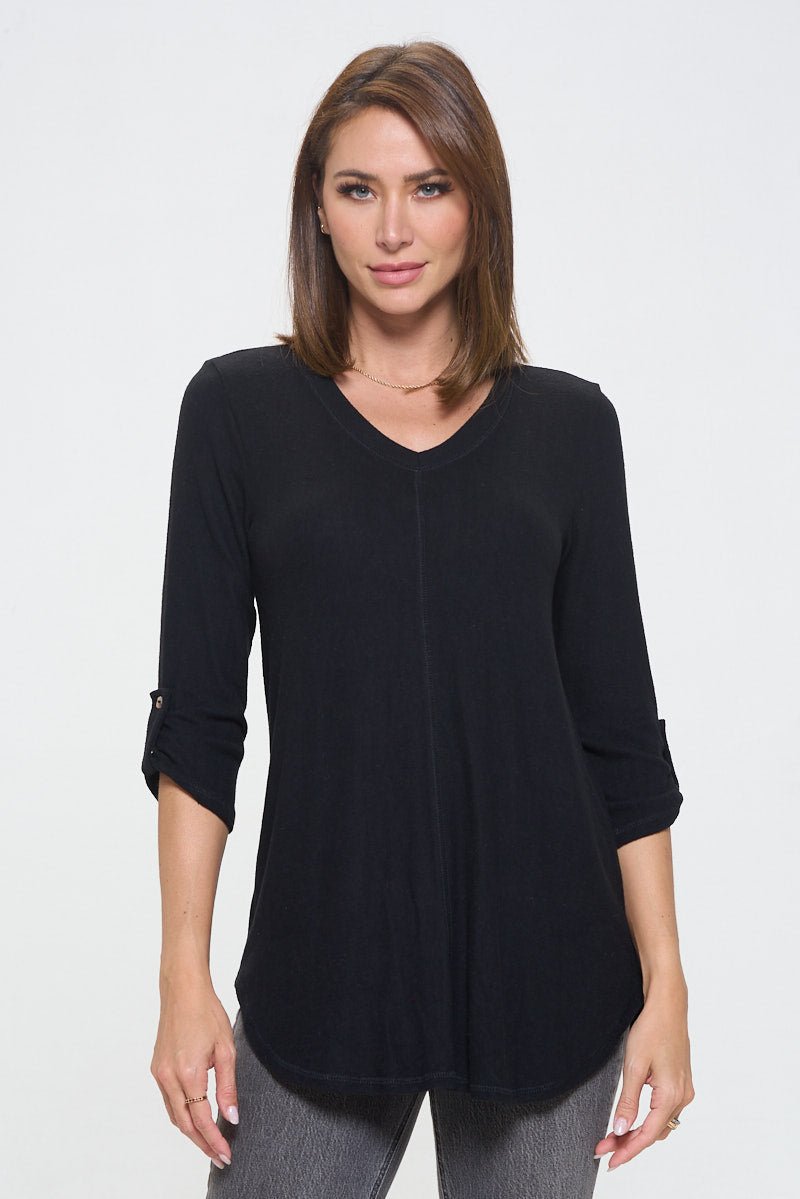 Image of West K Nora soft V - neck Tunic Long Sleeve T-shirt Black