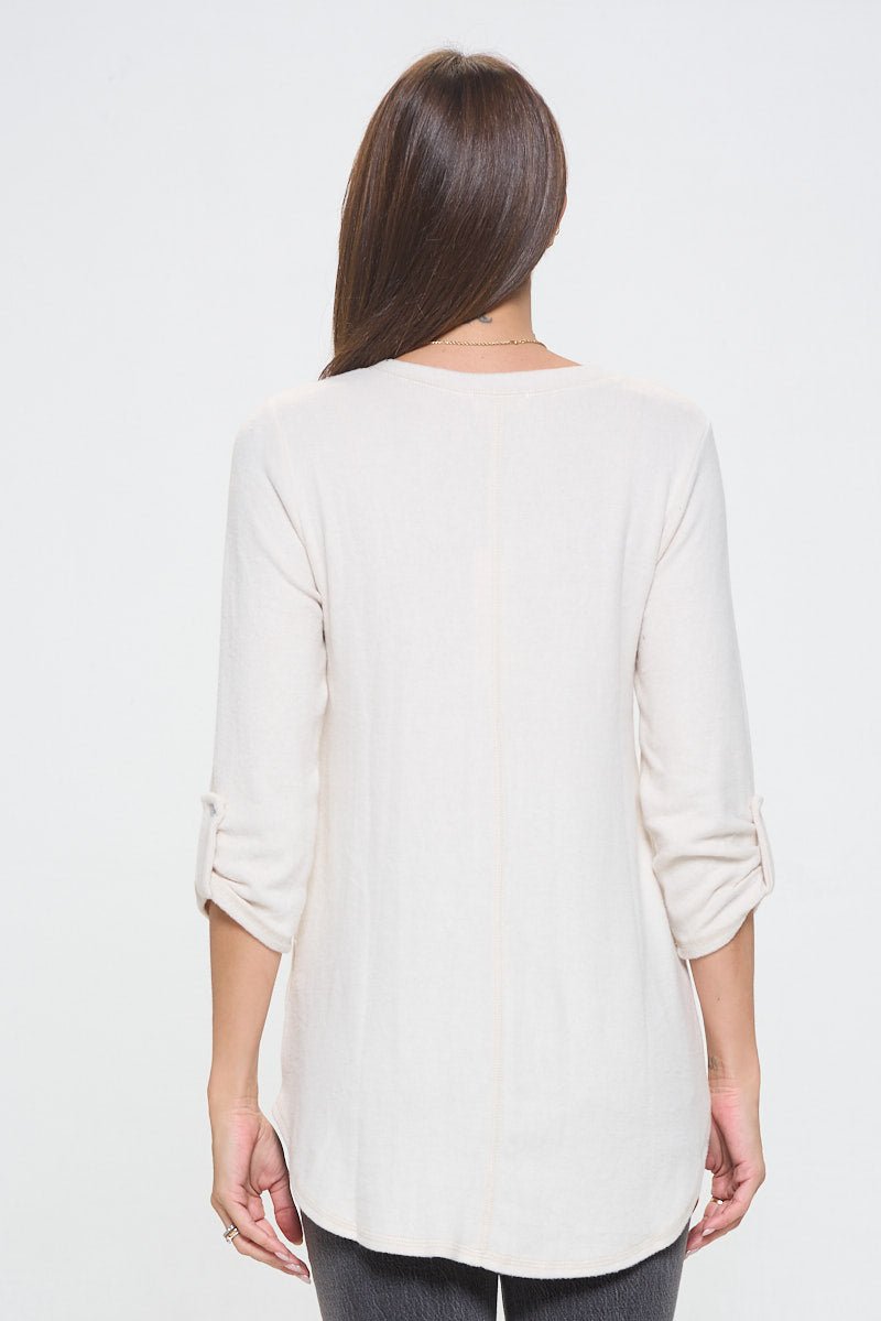 Image of West K Nora soft V - neck Tunic Long Sleeve T-shirt Ivory