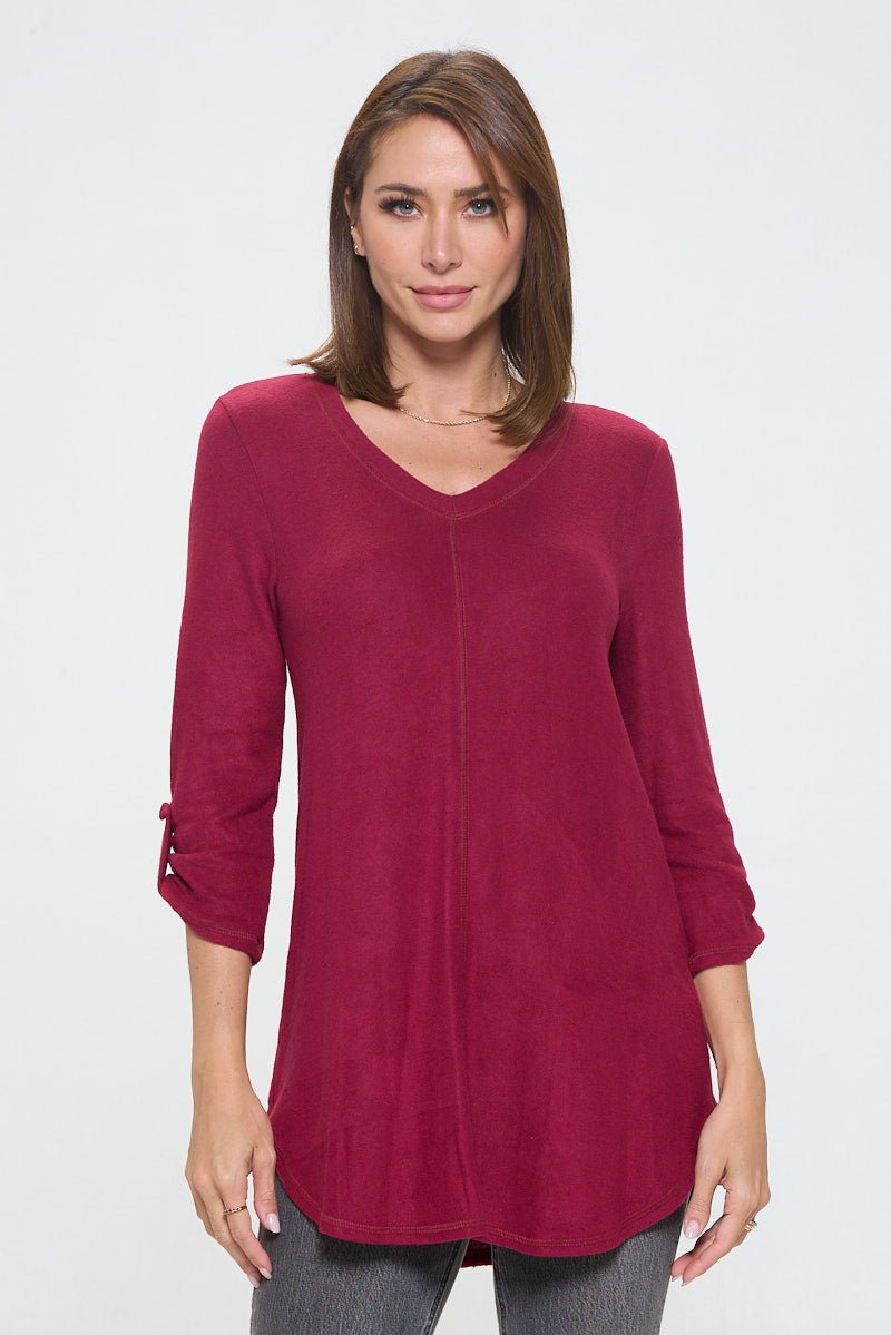 Image of West K Nora soft V - neck Tunic Long Sleeve T-shirt Wine