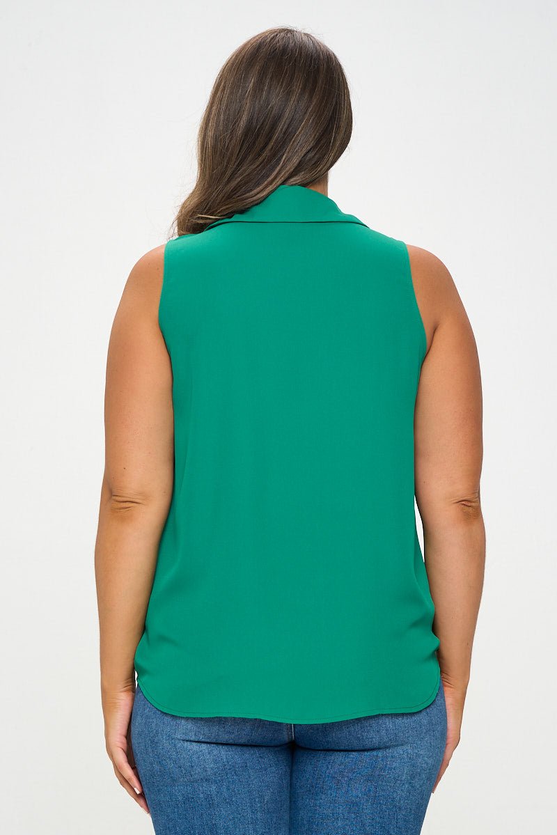 Image of West K Nyla Plus Size Sleeveless Tie Front Collar Top Kelly Green