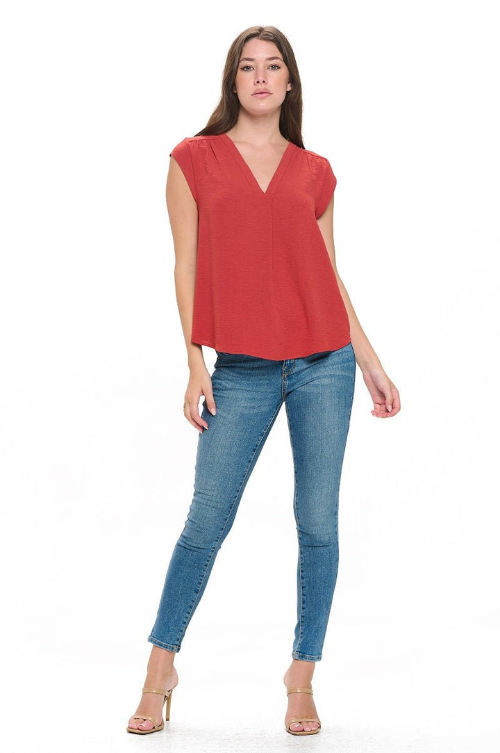 Image of West K Olivia Cap Sleeve V - Neck Top Burnt Orange