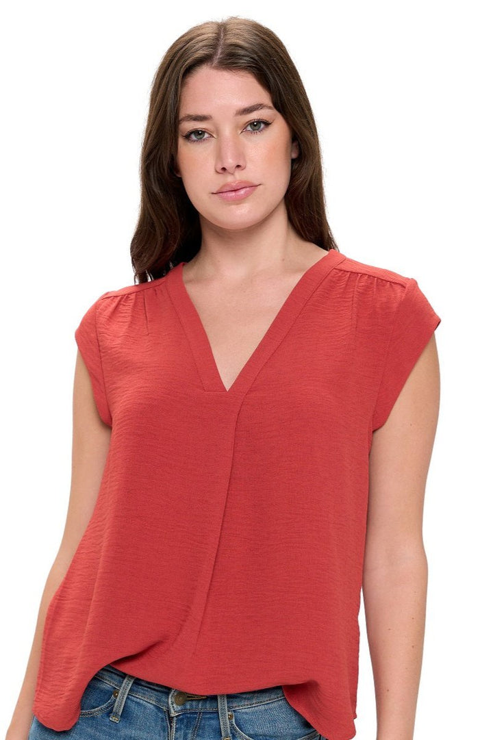 Image of West K Olivia Cap Sleeve V - Neck Top Burnt Orange