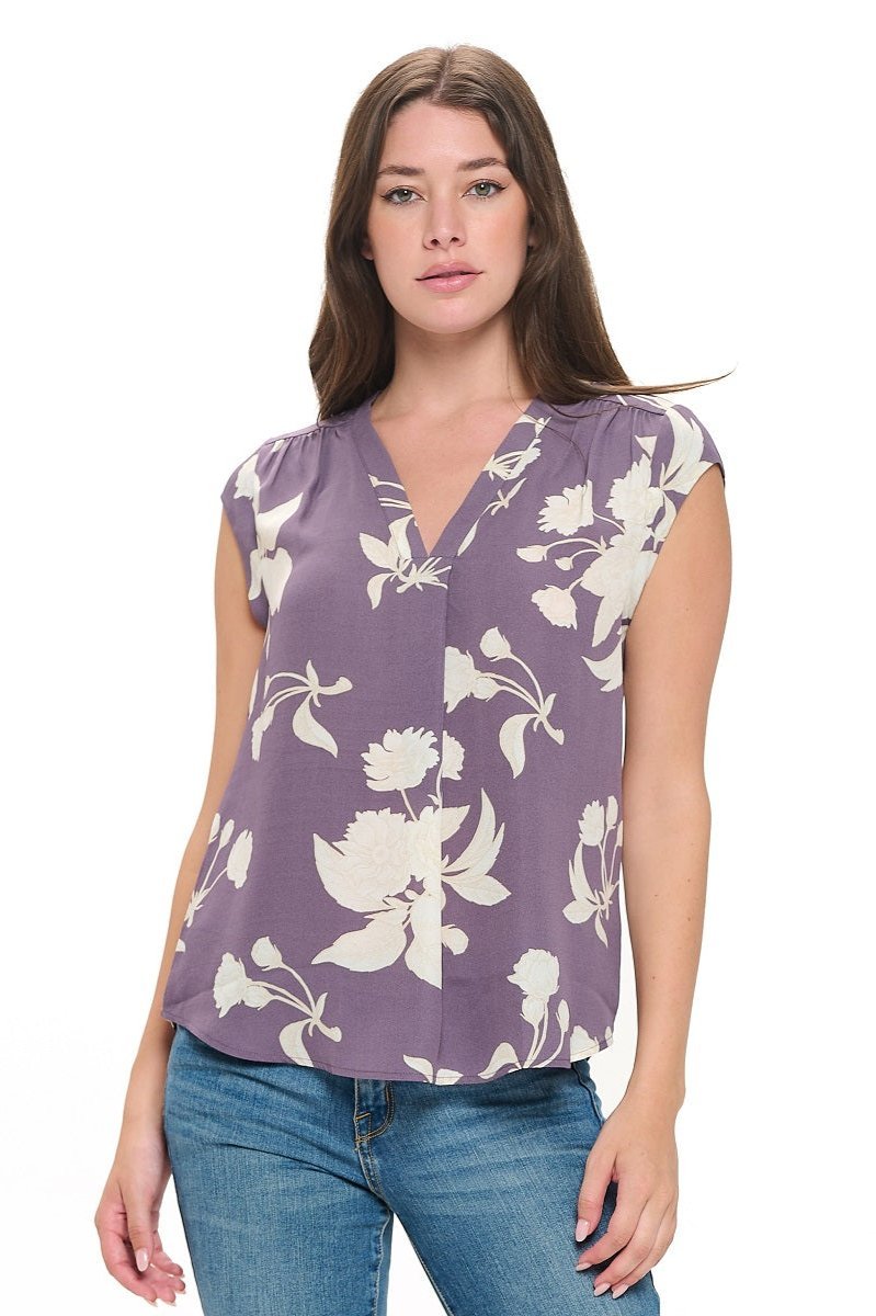 Image of West K Olivia Cap Sleeve V - Neck Top Lavender Floral