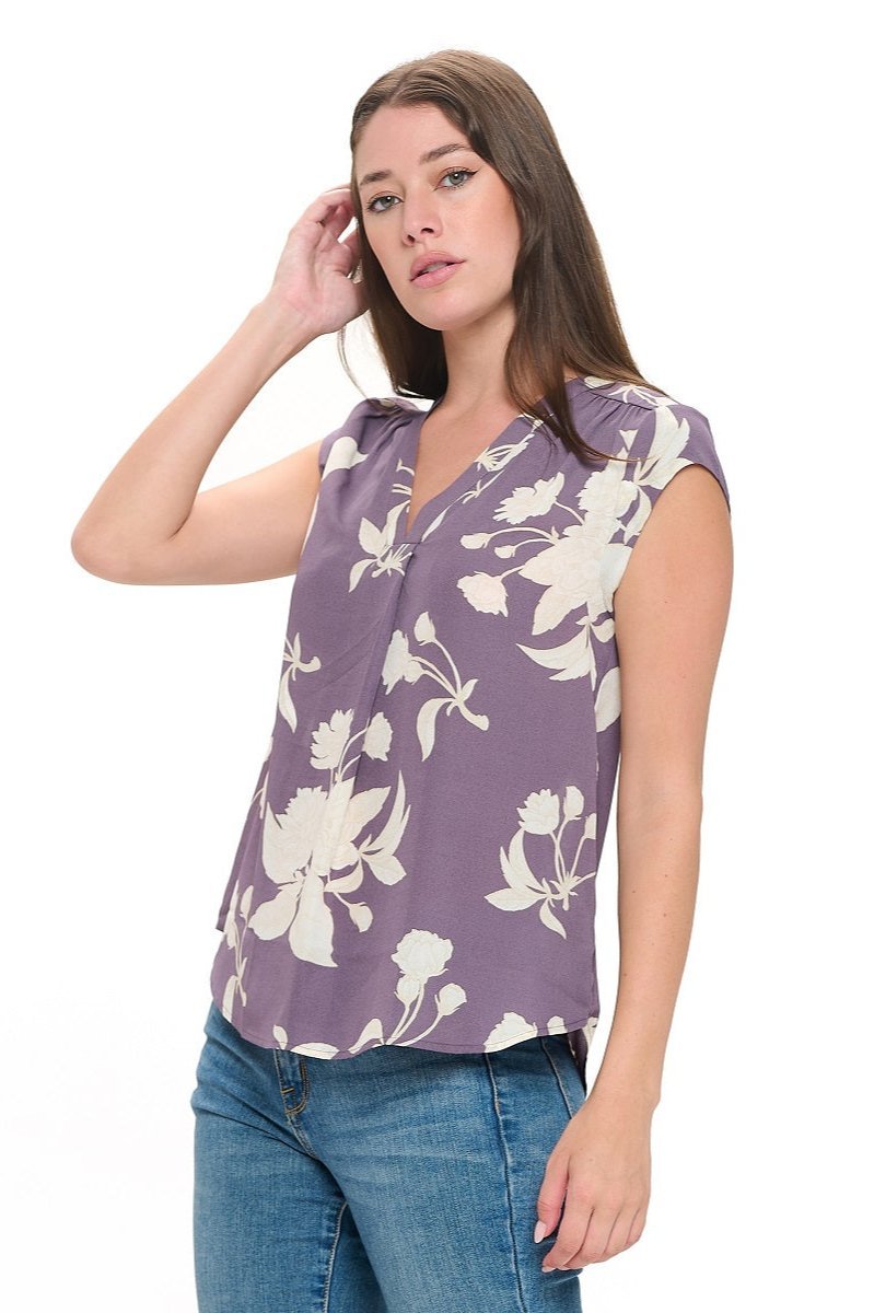 Image of West K Olivia Cap Sleeve V - Neck Top Lavender Floral