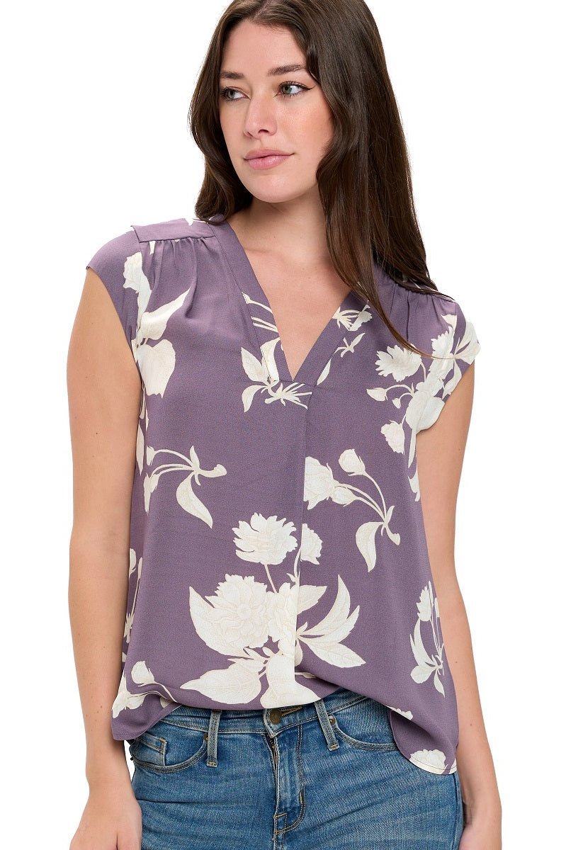 Image of West K Olivia Cap Sleeve V - Neck Top Lavender Floral