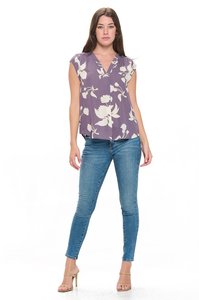 Image of West K Olivia Cap Sleeve V - Neck Top Lavender Floral