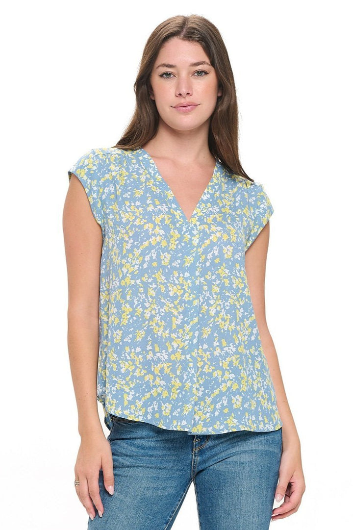 Image of West K Olivia Cap Sleeve V - Neck Top Seafoam Non Print